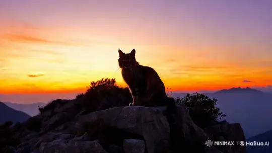 Majestic Cat Silhouetted Against Sunset Sky – AI Generated Video | Hailuo AI