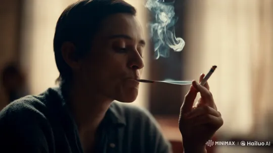 Contemplative Person Smoking in Soft-Lit Close-Up – AI Generated Video | Hailuo AI