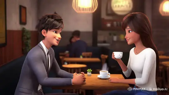 Creative Exchange in a Cozy Café Setting – AI Generated Video | Hailuo AI