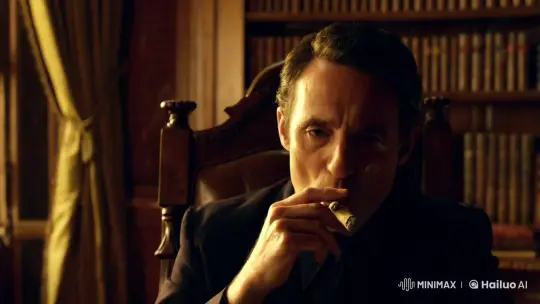 Contemplative Man Smokes Cigar in Opulent Study – AI Generated Video | Hailuo AI