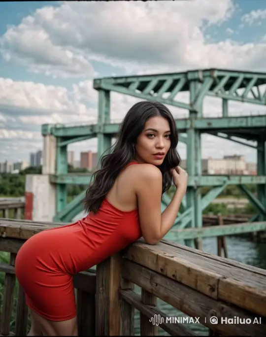 Live2D Animated Woman Waves Enthusiastically Against Industrial Backdrop – AI Generated Video | Hailuo AI