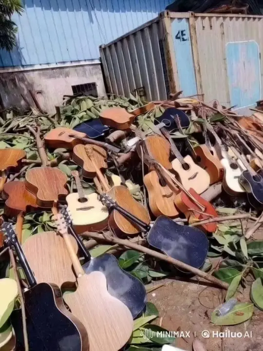 Tractor Crushes Pile of Guitars in Destructive Display – AI Generated Video | Hailuo AI