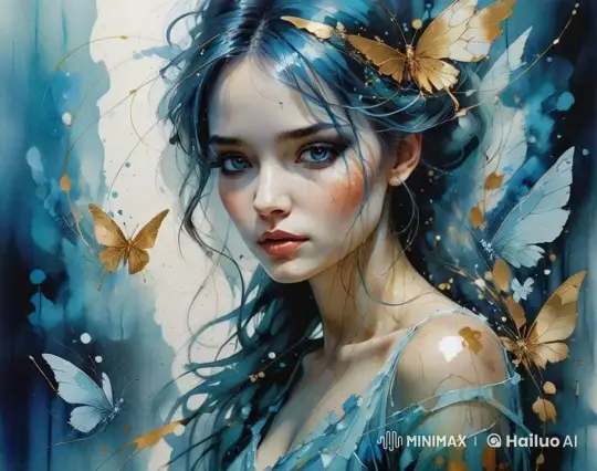 Blue-haired Girl Transforms into a Butterfly – AI Generated Video | Hailuo AI