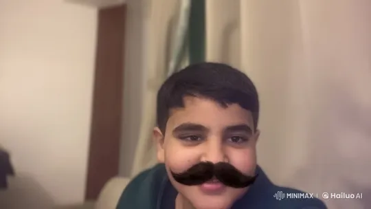 Boy with Comical Mustache in Playful Static Scene – AI Generated Video | Hailuo AI
