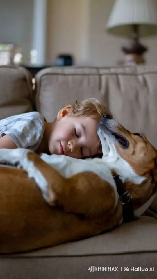 Child and Dog Share Cozy, Comfortable Moment – AI Generated Video | Hailuo AI