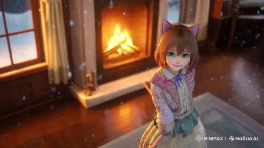 Charming Catgirl Dances in Cozy, Firelit Room – AI Generated Video | Hailuo AI