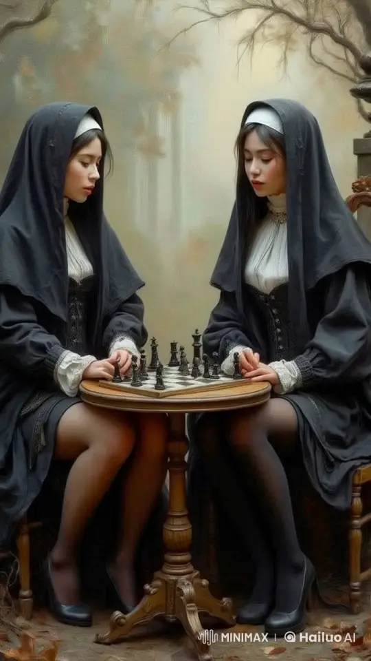 Two Nuns Play Chess in Tranquil Animated Scene – AI Generated Video | Hailuo AI