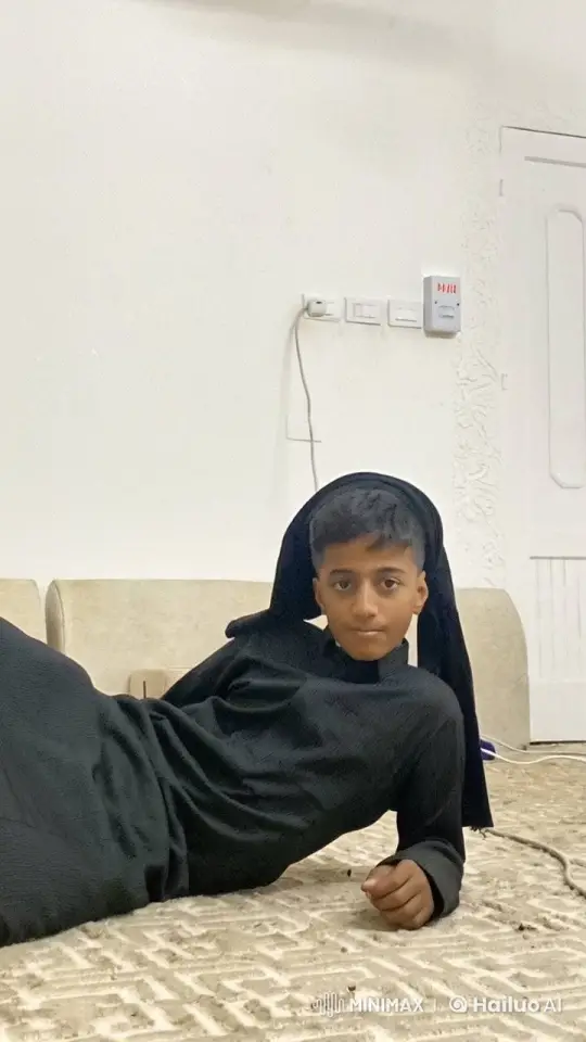 Boy Mimics Smoking in Relaxed Pose on Floor – AI Generated Video | Hailuo AI