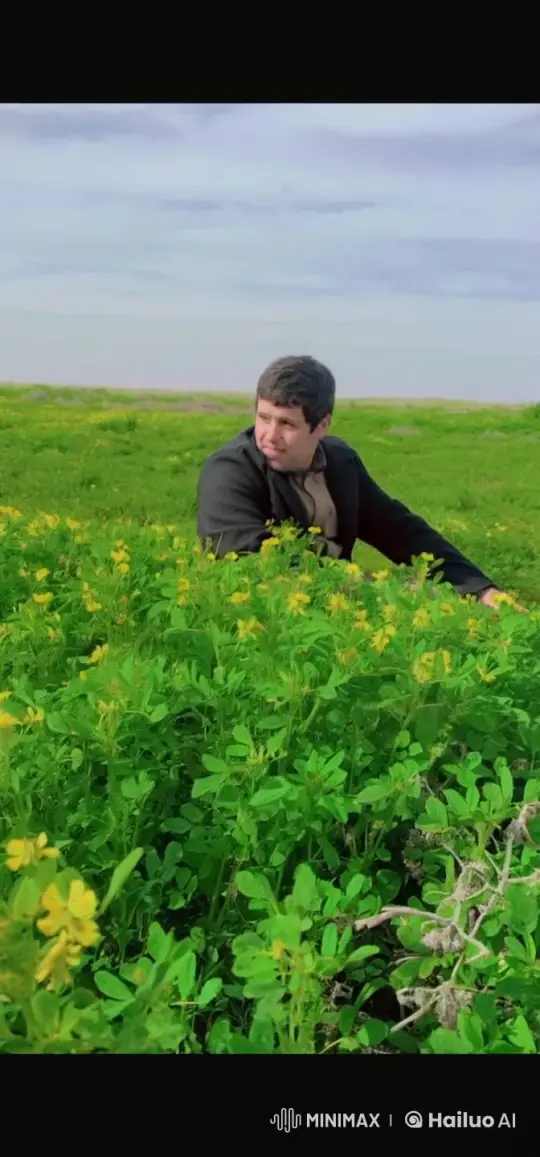 Man Relaxing in Field, Smoking Calmly – AI Generated Video | Hailuo AI