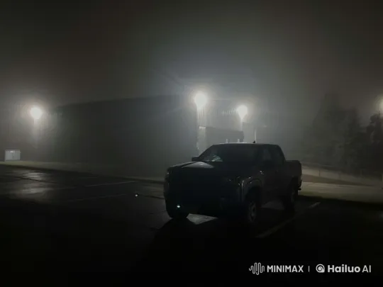 Mysterious Night Scene: Rainy Parking Lot with Pickup Truck – AI Generated Video | Hailuo AI
