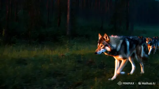 Wolves Stealthily Through Dusk-Lit Forest – AI Generated Video | Hailuo AI
