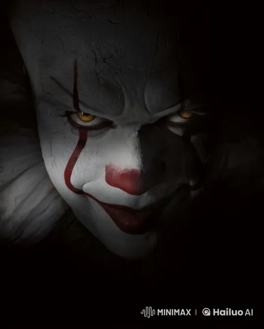 Clown's Menacing Transformation with Erratic Blinks and Facial Distortions – AI Generated Video | Hailuo AI