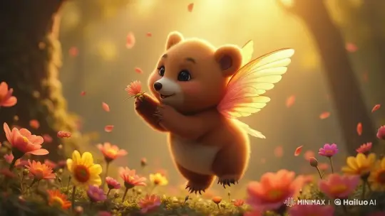 Animated Bear with Butterfly Wings in Enchanted Forest – AI Generated Video | Hailuo AI
