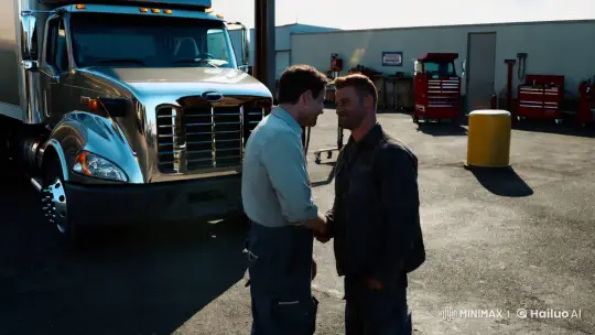 Men's Handshake and Camaraderie in Industrial Setting – AI Generated Video | Hailuo AI