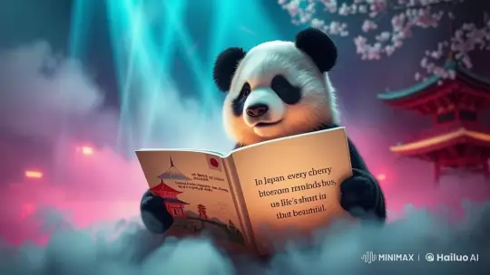 Panda Enjoys Book on Japan's Culture Amidst Cherry Blossoms – AI Generated Video | Hailuo AI