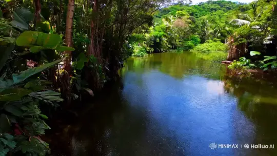 Jungle Waterfall Serenity with Lush Greenery – AI Generated Video | Hailuo AI