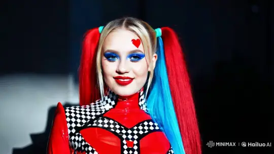 Vibrant Young Woman in Bold Latex Ensemble – AI Generated Video | Hailuo AI