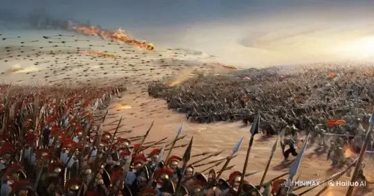 Ancient Battle: Red vs. Silver Armies in Intense Clash – AI Generated Video | Hailuo AI