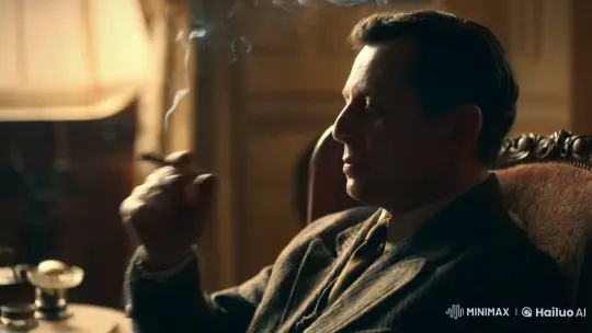 Contemplative Man in Vintage Armchair with Warm Lighting – AI Generated Video | Hailuo AI