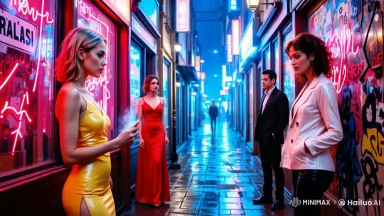 Nighttime New York Street: Friends Chatting Before Returning to the Bar – AI Generated Video | Hailuo AI