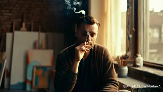 Contemplative Man in Artist's Loft – AI Generated Video | Hailuo AI