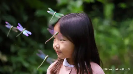 Contemplative Girl Amidst Dragonfly Ballet – AI Generated Video | Hailuo AI