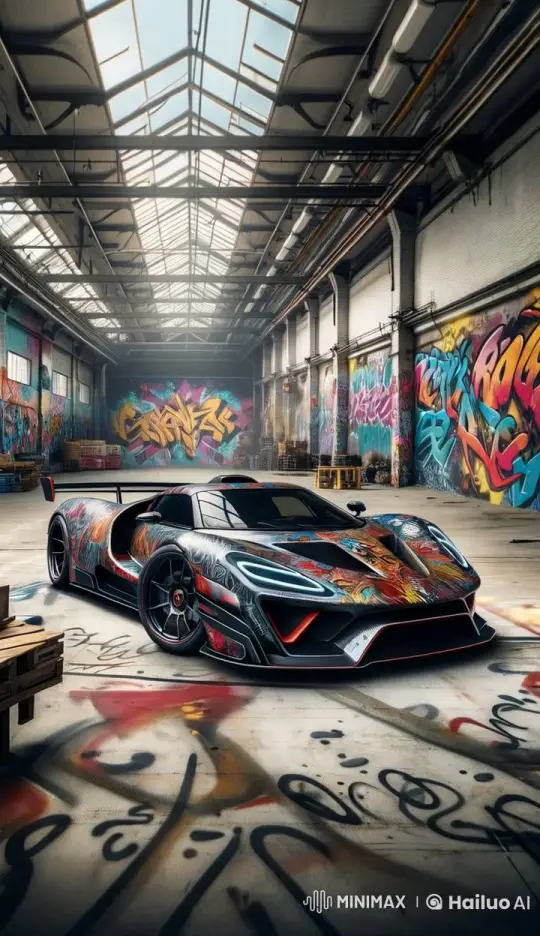 Futuristic Sports Car Transforms into Graffiti Robot, Showcasing Urban Art – AI Generated Video | Hailuo AI