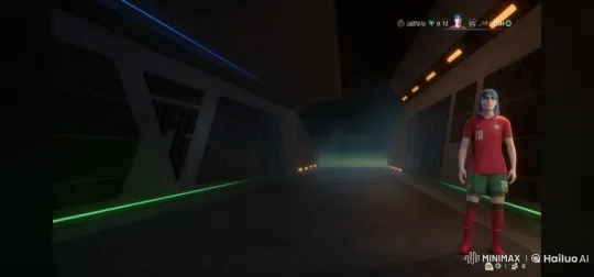 Futuristic Soccer Player Smokes in Static Hallway Scene – AI Generated Video | Hailuo AI