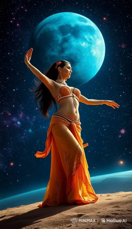 Ethereal Dance: Woman in Cosmos with Flowing Outfit – AI Generated Video | Hailuo AI