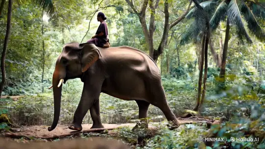 Person Rides Elephant Through Serene Jungle – AI Generated Video | Hailuo AI