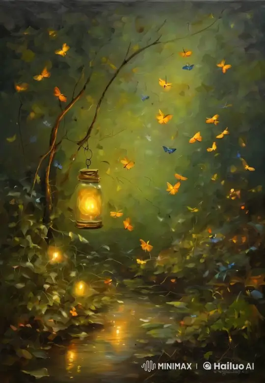 Enchanted Forest Pathway Illuminated by Lantern and Butterflies – AI Generated Video | Hailuo AI