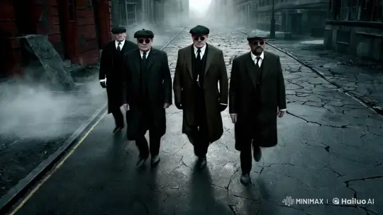 Peaky Blinders-inspired figures in desolate cityscape – AI Generated Video | Hailuo AI