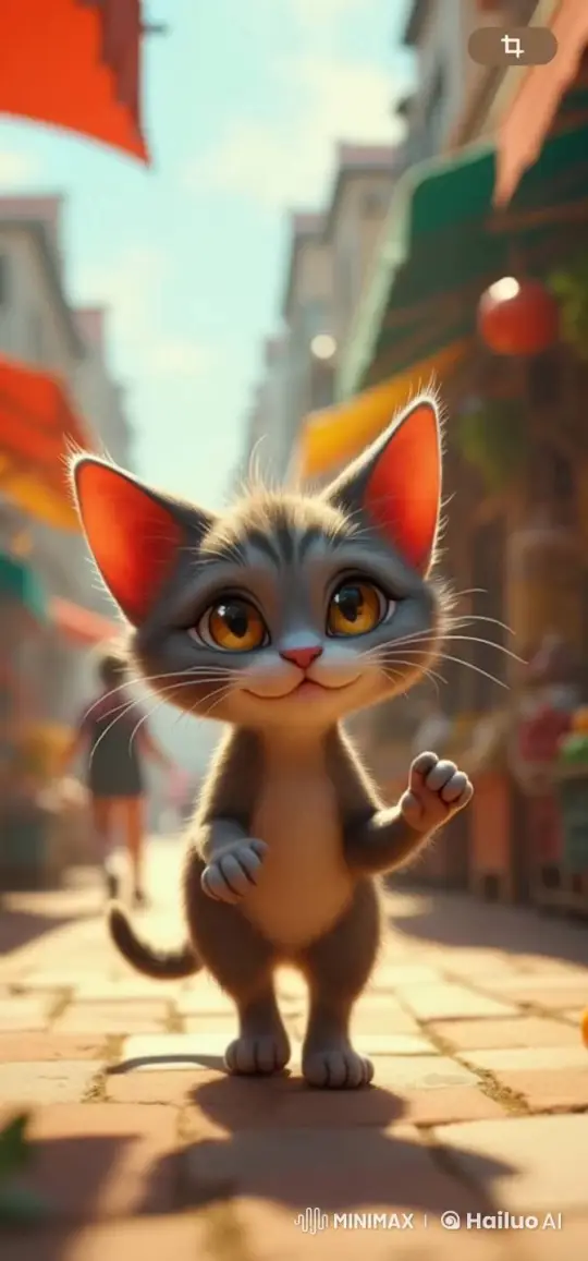 Adorable Kitten Explores Bustling Market Street – AI Generated Video | Hailuo AI