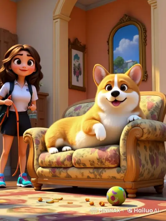 Chubby Corgi Lounges, Owner Prepares for Walk – AI Generated Video | Hailuo AI