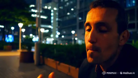 Contemplative Man Smokes in Urban Night Scene – AI Generated Video | Hailuo AI