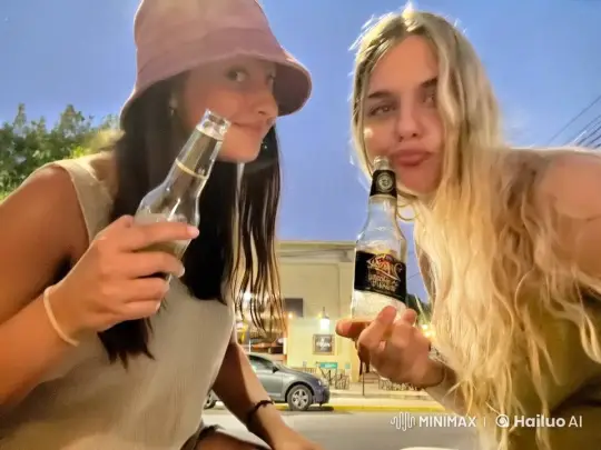 Joyful Evening: Two Friends Cheerfully Toasting – AI Generated Video | Hailuo AI