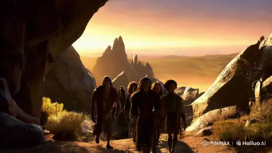 Animated Characters Witness Dawn's Break Over Jagged Landscapes – AI Generated Video | Hailuo AI