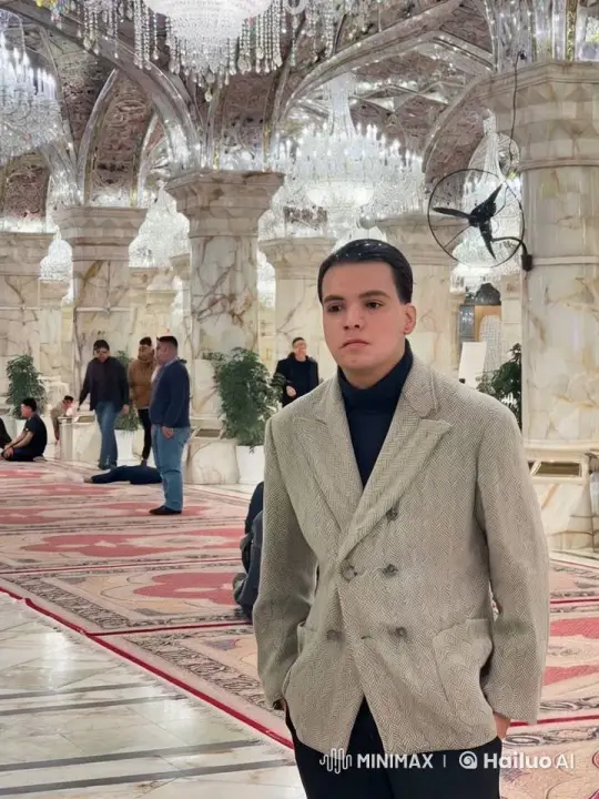 Young Man Reflects in Opulent Hall with Marble and Chandeliers – AI Generated Video | Hailuo AI