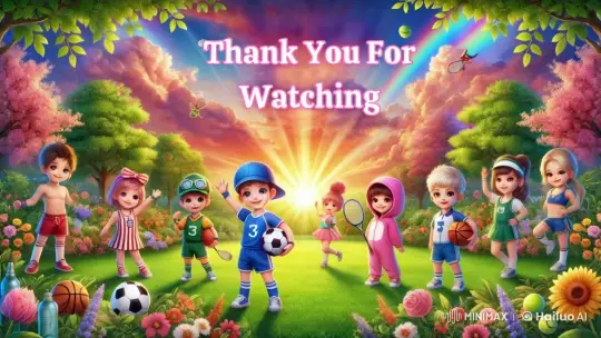 Joyful Children Play in Whimsical Garden Under Rainbow Sky – AI Generated Video | Hailuo AI