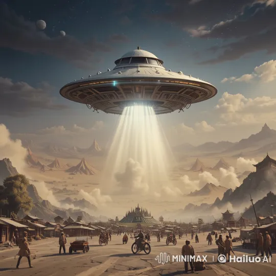 Mysterious UFO Hovers Over Village in Live2D Animation – AI Generated Video | Hailuo AI