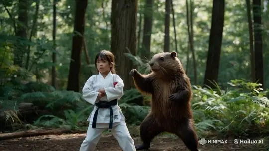 Child and Beaver Train in Martial Arts in the Forest – AI Generated Video | Hailuo AI