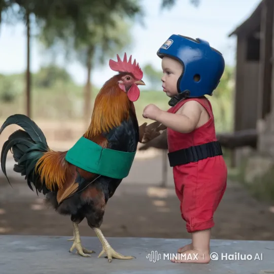 Baby vs. Rooster: Playful Martial Arts Parody – AI Generated Video | Hailuo AI