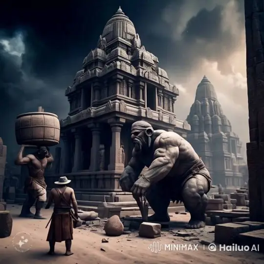 Medieval Giants and Humans Collaborate on Stone Temples – AI Generated Video | Hailuo AI