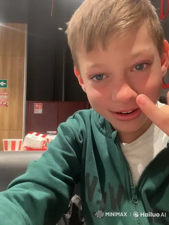 Boy in Green Hoodie Shows Joy at Indoor Playground – AI Generated Video | Hailuo AI