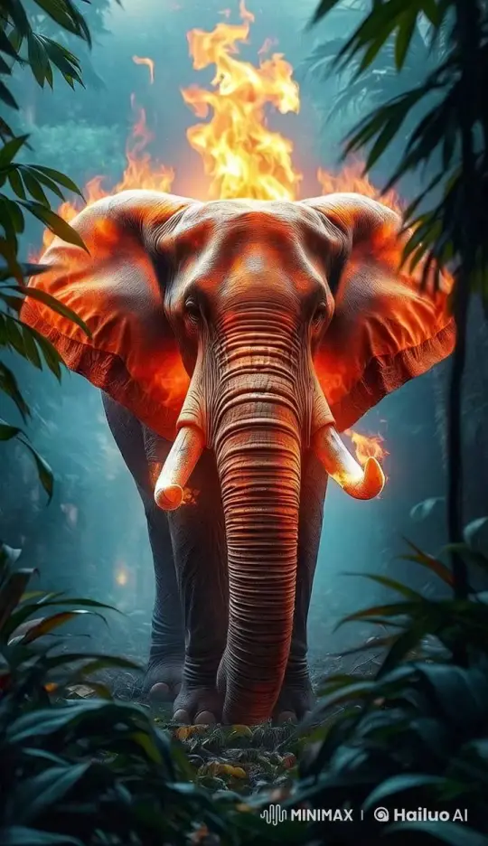 Majestic Elephant Walks Through Flaming Jungle – AI Generated Video | Hailuo AI