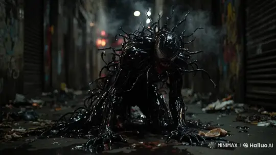 Title: "Man Transformed by Symbiote in Alley" – AI Generated Video | Hailuo AI