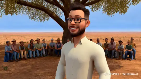 3D Animated Farmer Urges Resilience in Drought-Stricken Landscape – AI Generated Video | Hailuo AI