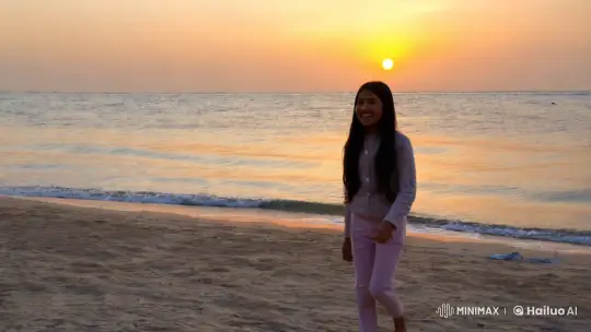 Evening Stroll and Artistic Connection on the Beach – AI Generated Video | Hailuo AI