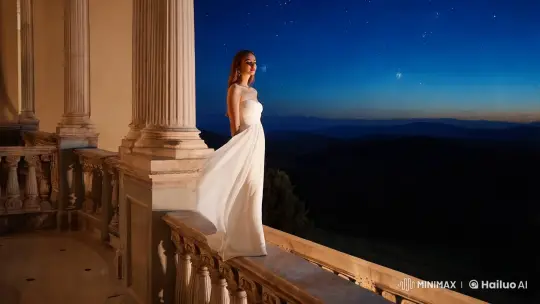 Gala Milana in Serene Contemplation on Ornate Balcony – AI Generated Video | Hailuo AI
