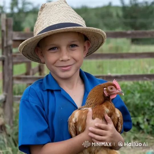 Boy and Chicken Play Fight in Countryside – AI Generated Video | Hailuo AI